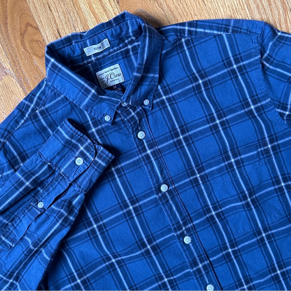 J. Crew Mens Med Slim-fit Long Sleeve Button-down Shirt Secret Wash Blue Plaid